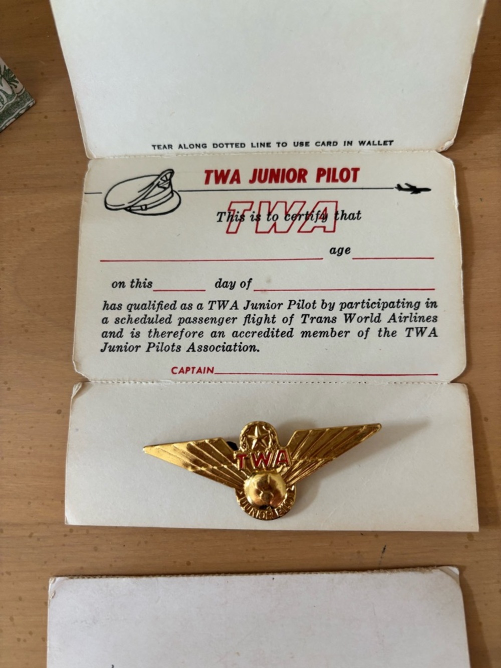 Two Vintage (1960s) TWA Junior Pilot Wing Pin - Gold color with Red Accent
